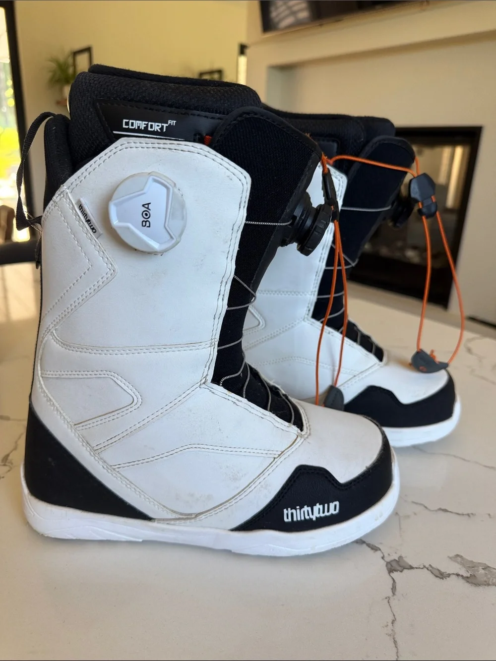ThirtyTwo Snowboard Boots in White, Black & Orange Boa